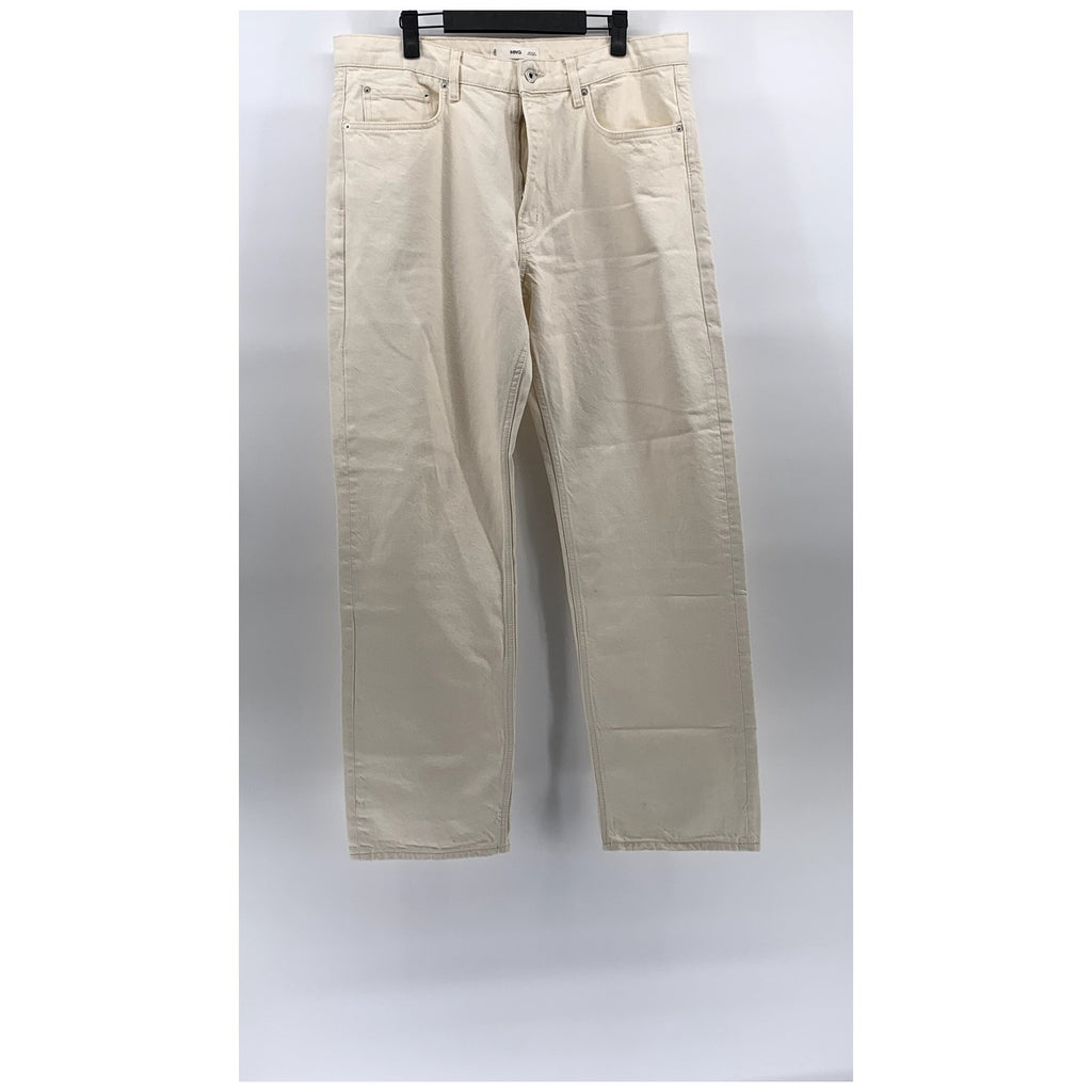 MNG Women's Beige Denim Five-Pocket Straight-Fit Medium-Rise Jeans SZ 34