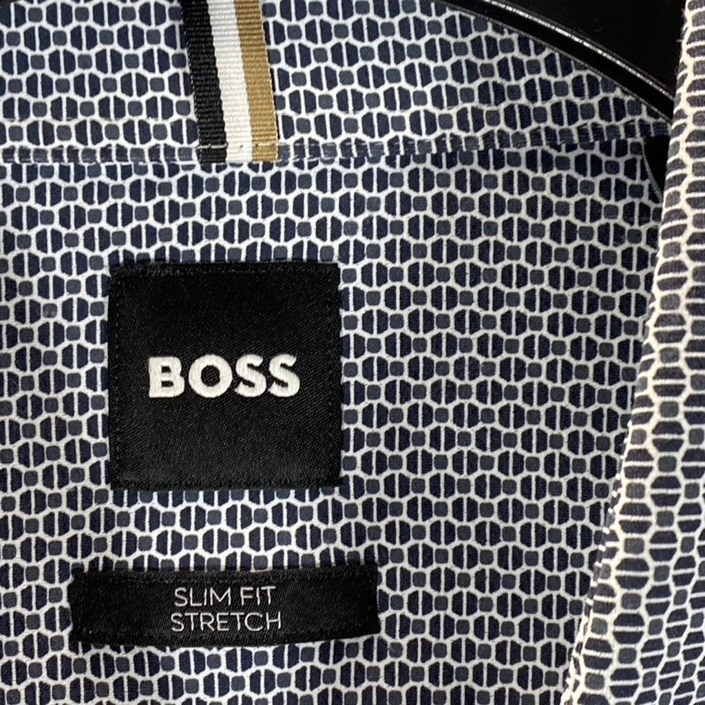 HUGO BOSS Men's Black Geometric-Print Slim-Fit Stretch Button-Up Shirt SZ 2XL