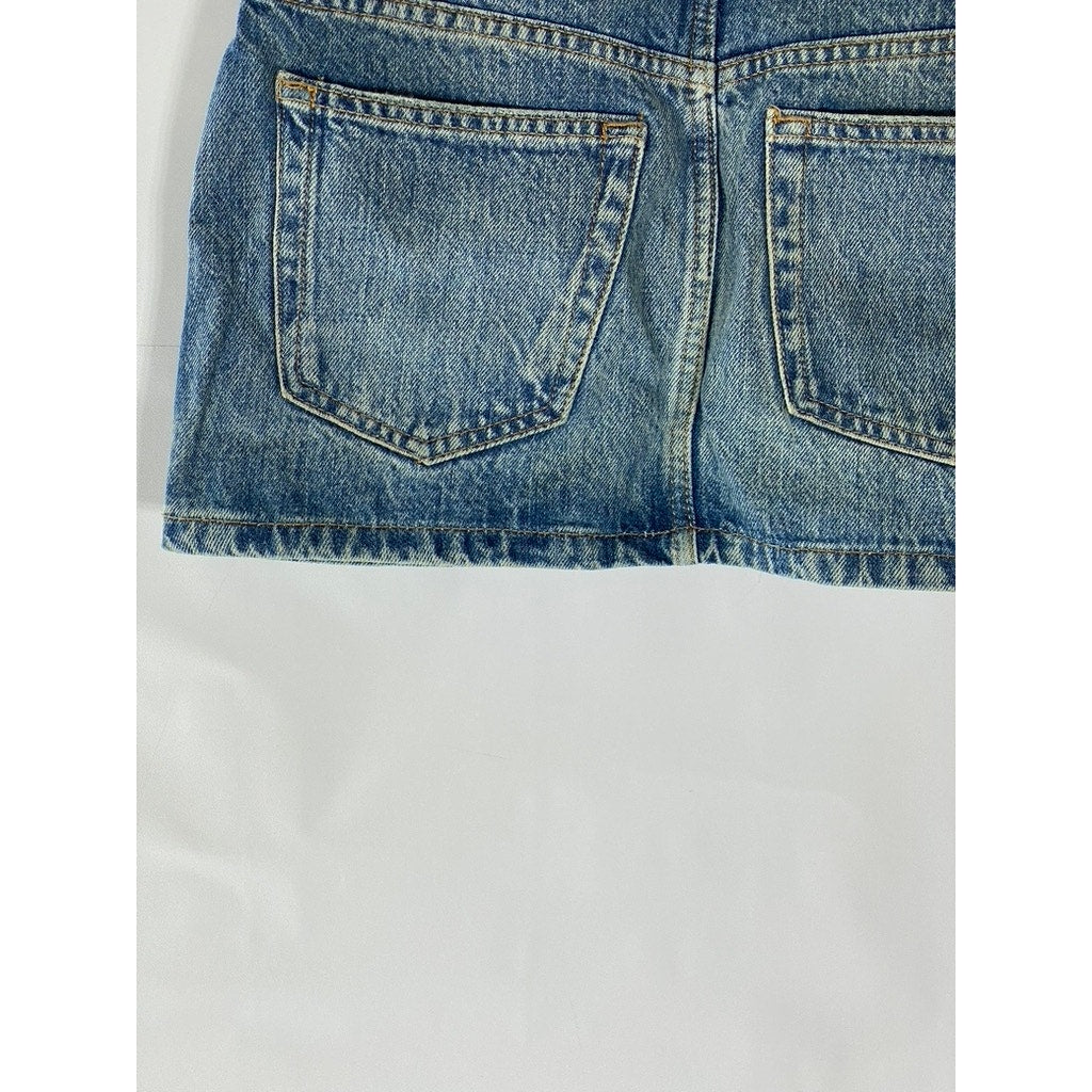 PULL&BEAR Women's Dark Blue Distressed Denim Mini Skirt SZ 0