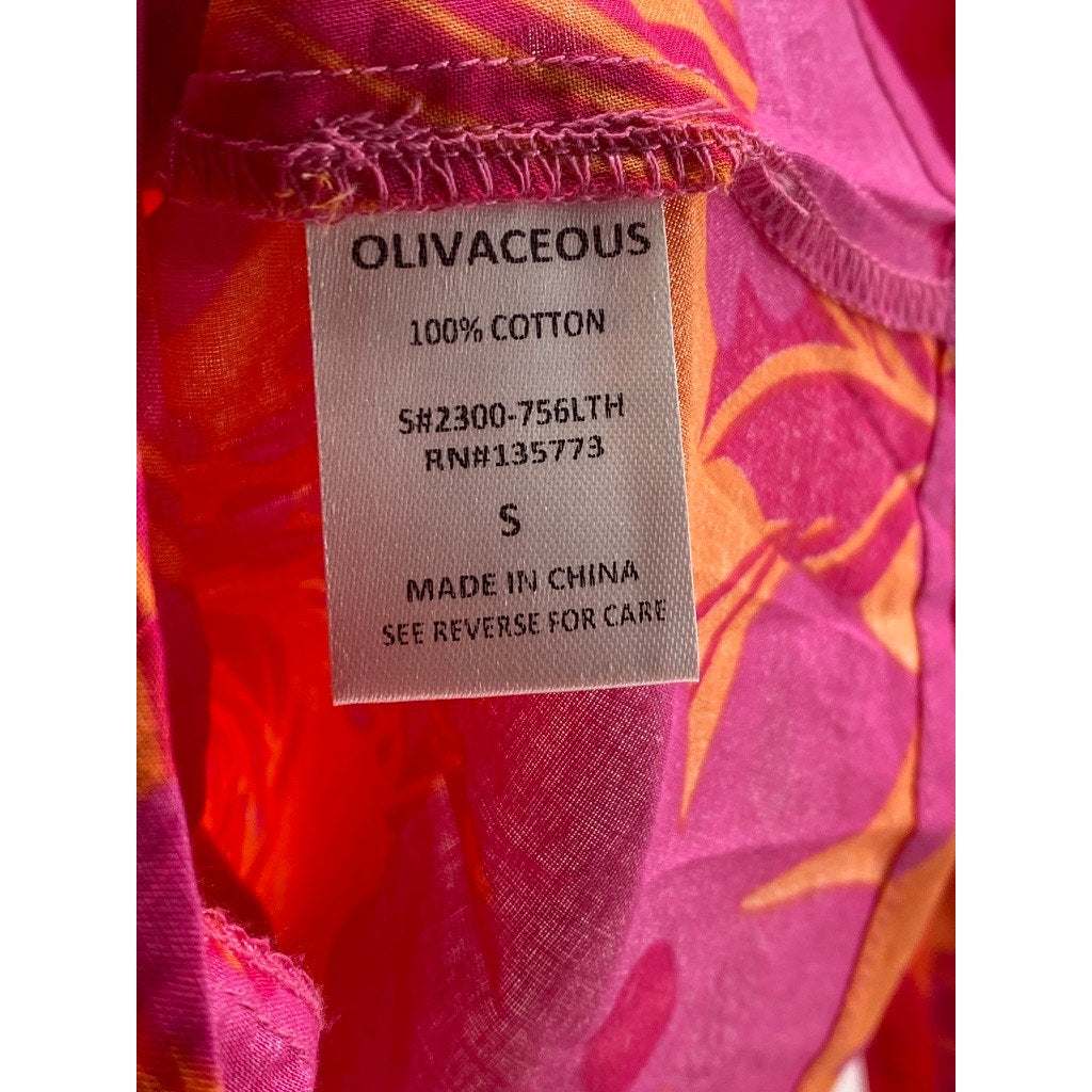OLIVACEOUS Women's Orange-Pink Floral Puff Long Sleeve Tie-Front Top SZ S