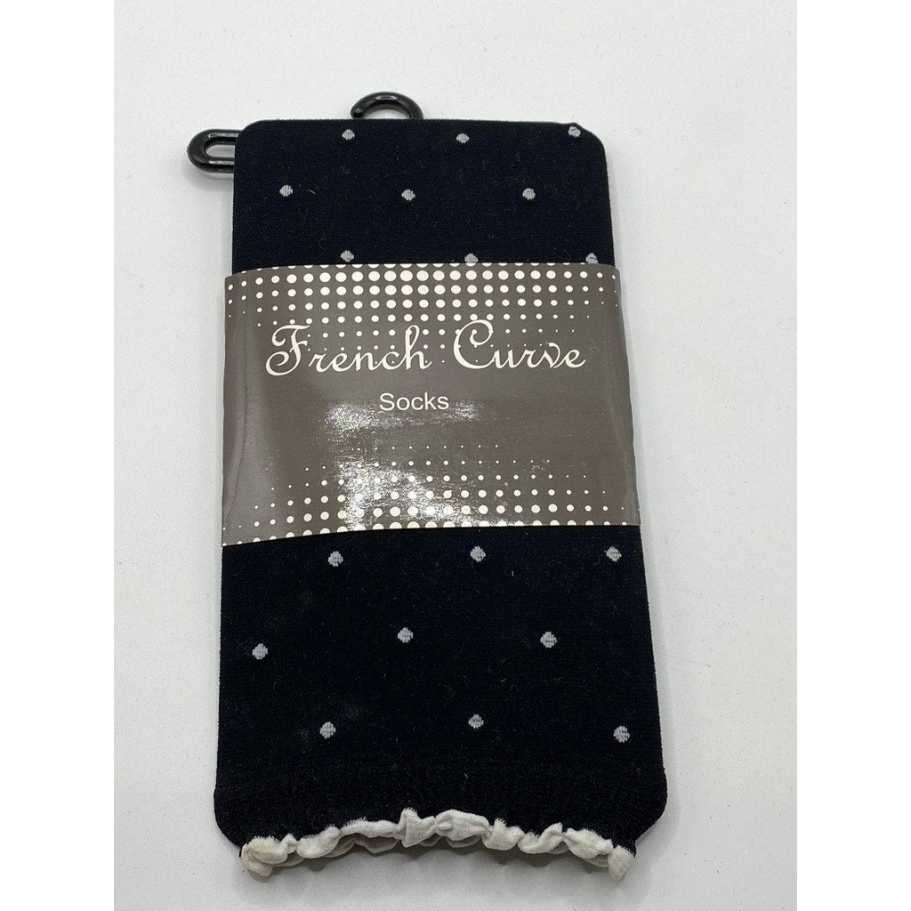 FRENCH CURVE Women's Black-White Dotted Semi Sheer Socks SZ OS