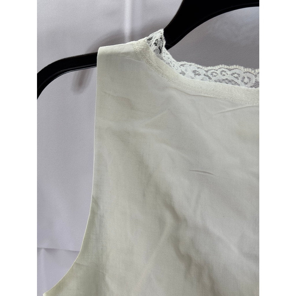 COMMENSE Women's White Fly Away Tied Lace-Trim V-Neck Sleeveless Tank top SZ S