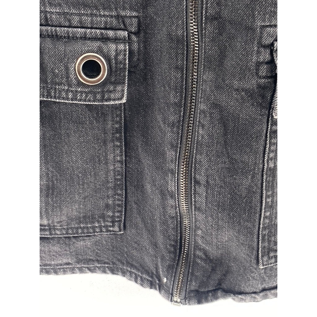 FOREVER 21 Women's Black Denim Zip-Up Sleeveless Scoop-Neck Mini Dress SZ M