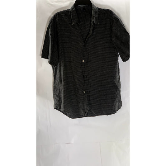 MUJI Men's Dark Charcoal Gray Grid-Print Button-Up Short Sleeve Shirt SZ XL