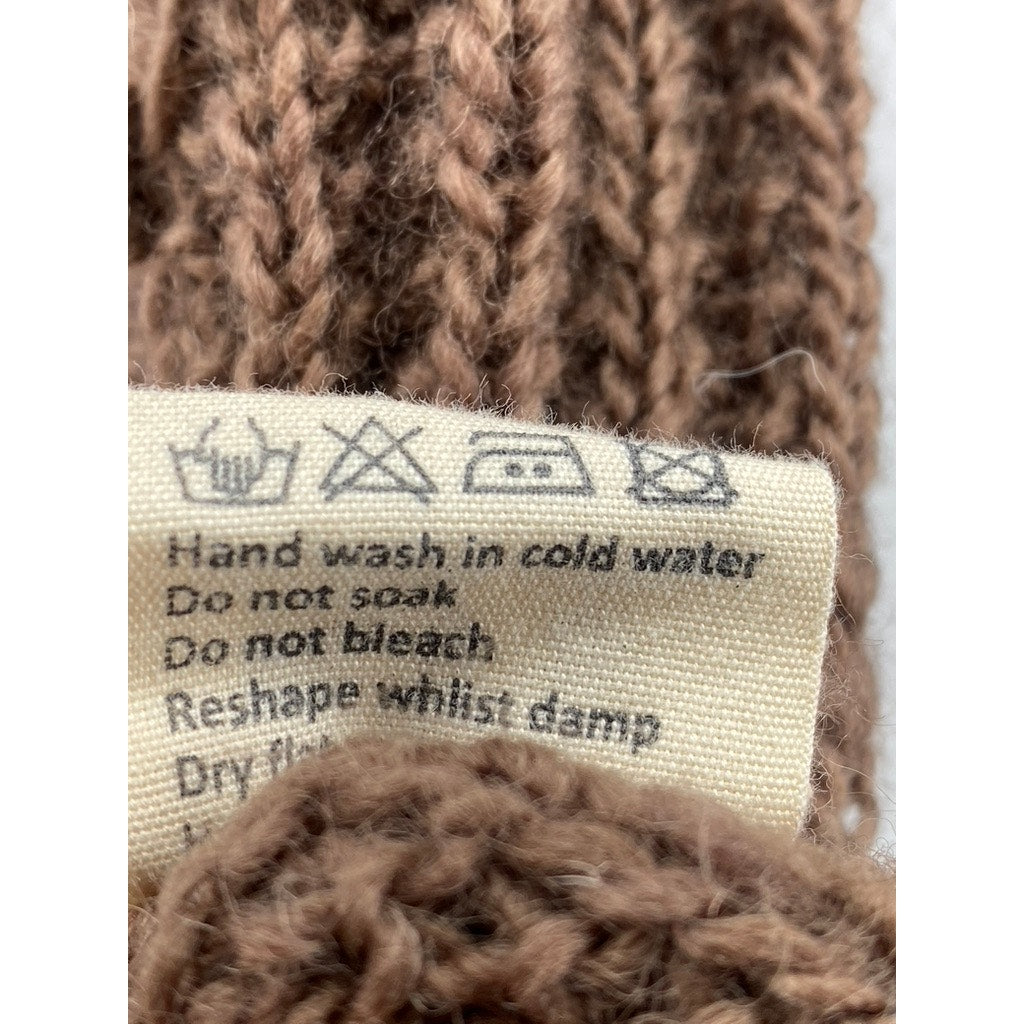 KTS Women's Brown Knit Button-Up Diamond Ball Textured Ribbed Cardigan SZ XS