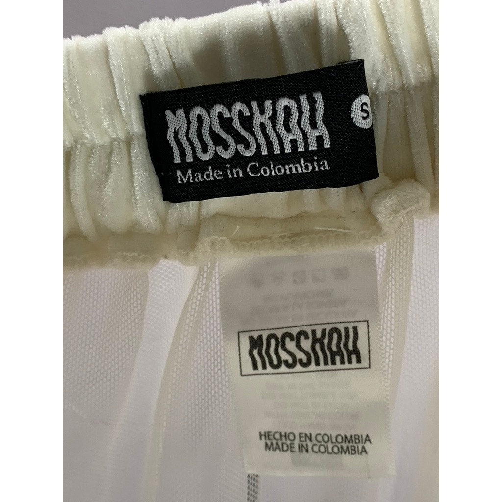 MOSSKAH Women's White Cream/Black Drawstring Striped Mesh Pant Cover Up SZ S