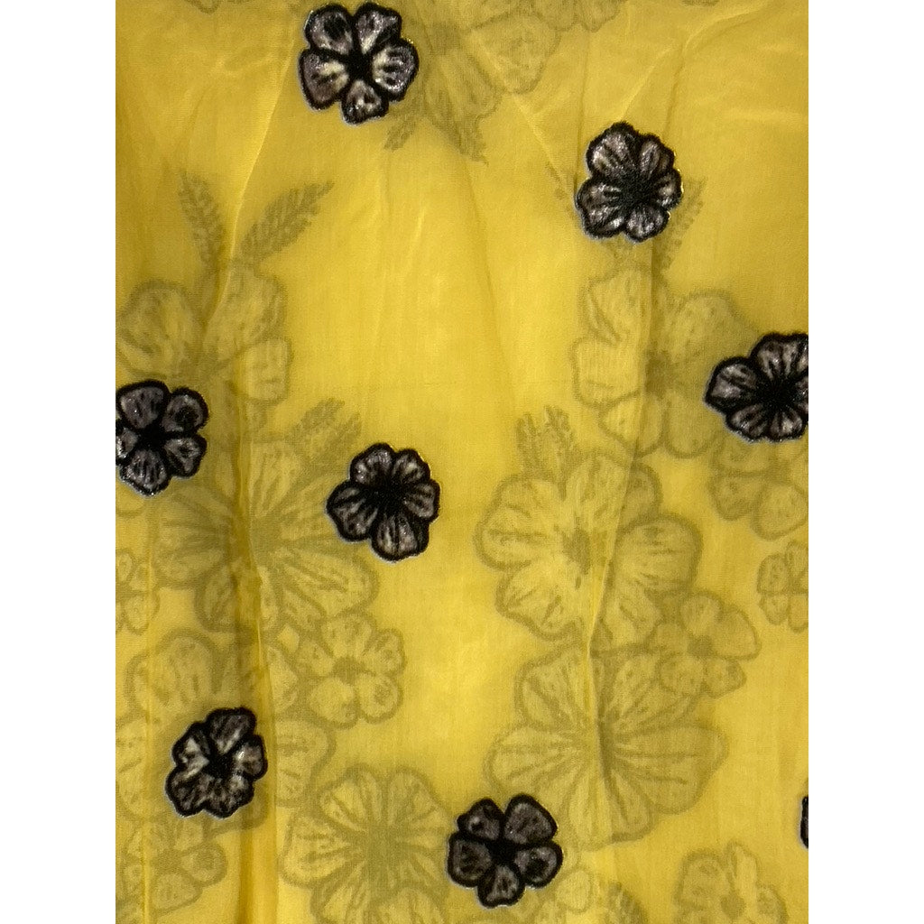 FOR LOVE & LEMONS Women's Mustard Heather Velvet Floral Mesh Mini Dress SZ S