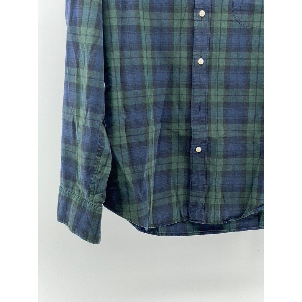 J.CREW Men's Navy Blue-Green Plaid Slim-Fit Button-Up Long Sleeve Shirt SZ L