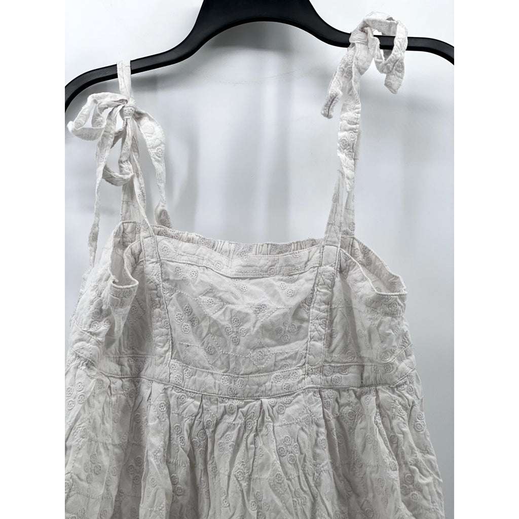 OLD NAVY Women's White Calla Lily Straight Neck Tie-Sleeve Mini Babydoll Dress S