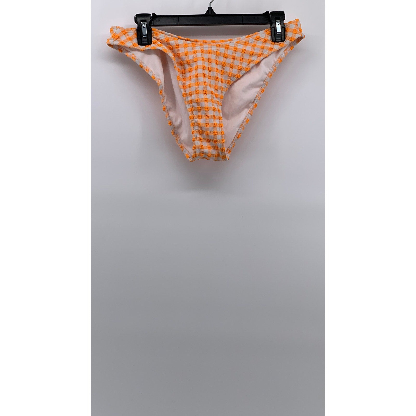 WILD FABLE Women's Orange-White Gingham Print Cheeky High-Rise Bikini Bottom SZM