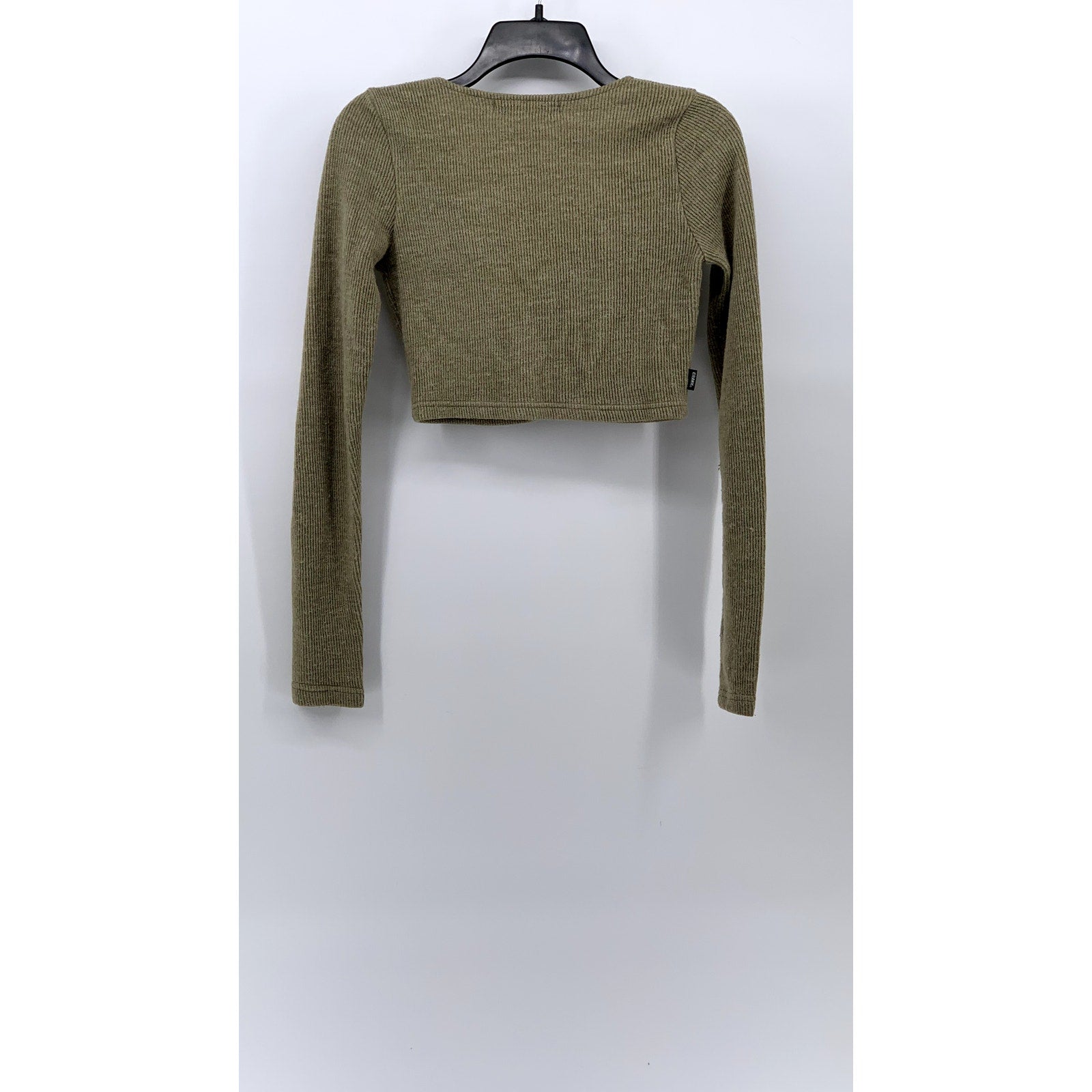 CRANK Women's Green Knit Scoop-Neck Button-Up Long Sleeve Cropped Top SZ XS
