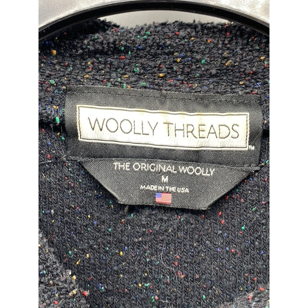 WOOLLY THREADS Men's Black-Multicolor Speckle Yale Logo Crewneck Sweater SZ M