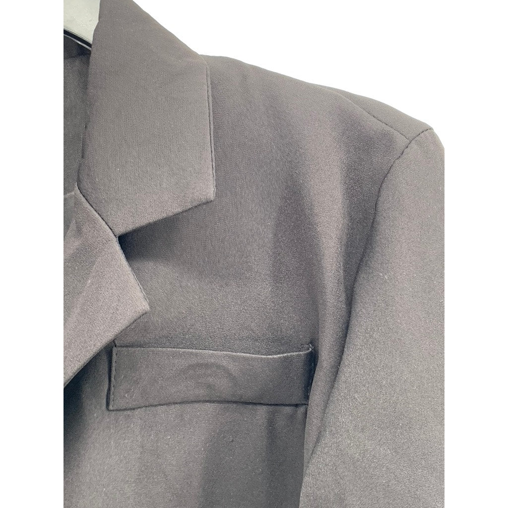 Women's Black Solid Single-Button Notch Collar Long Sleeve Cropped Blazer SZ S