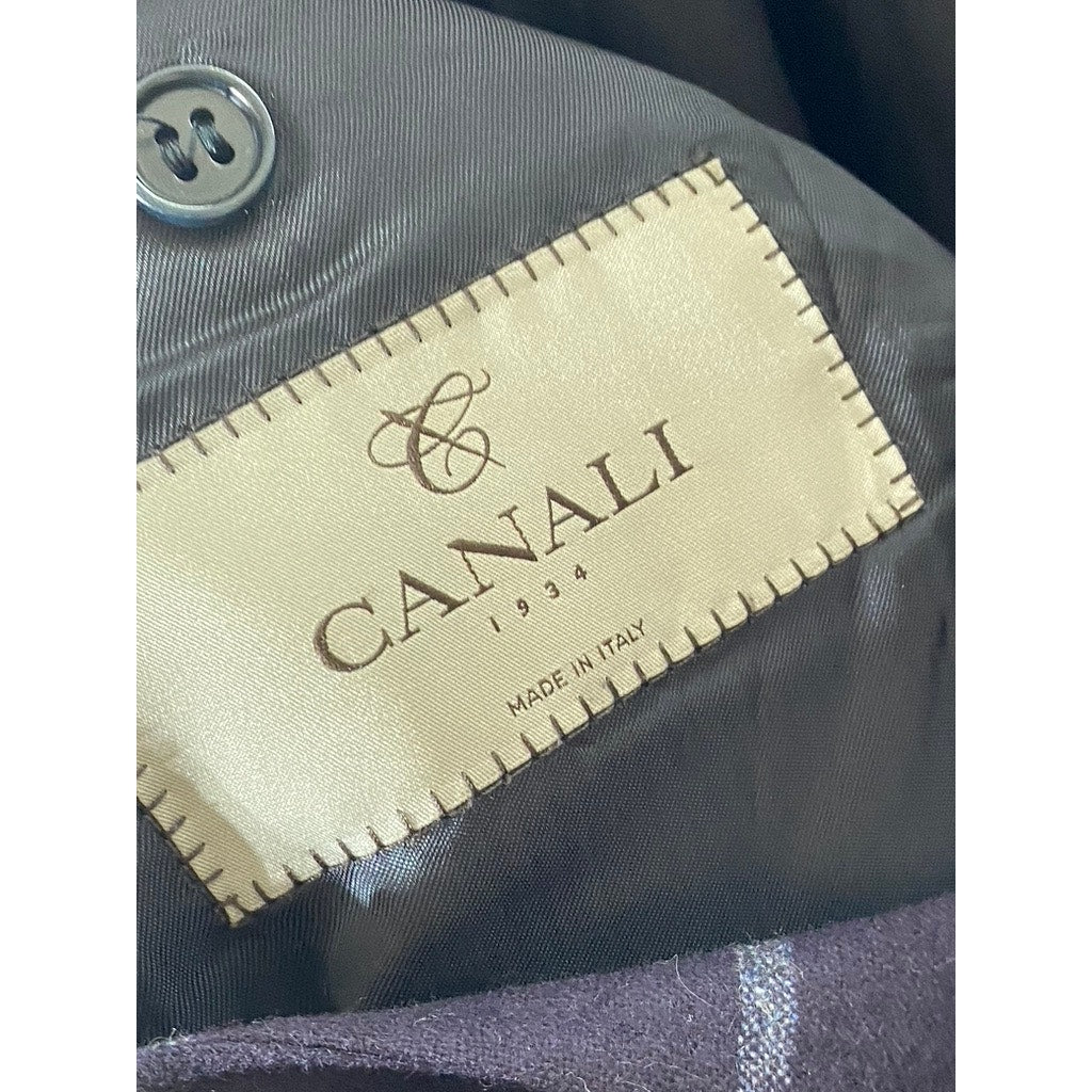 CANALII Men's Navy Windowpane Two-Button Notch Collar Long Sleeve Blazer SZ 34R