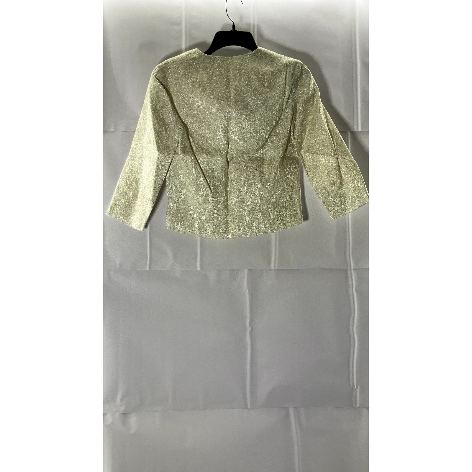 VINTAGE Women's Cream Paisley Print Bow-Closure Jacket SZ S