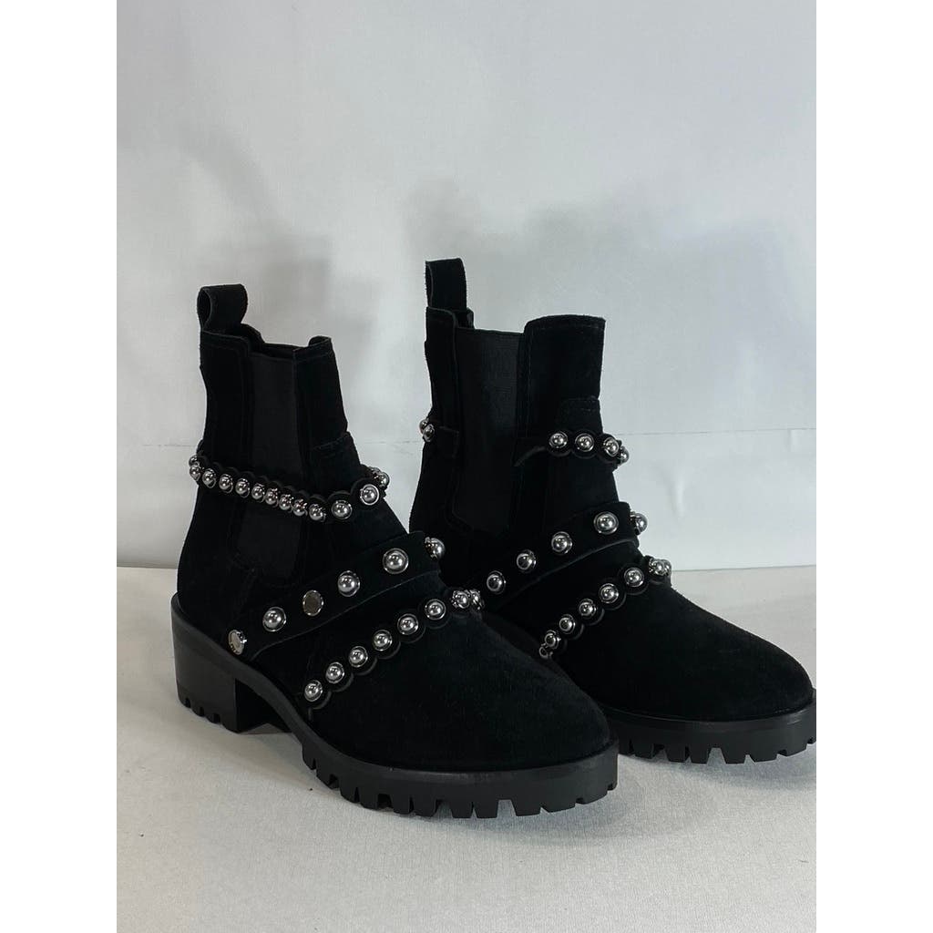 KARL LAGERFELD PARIS Women's Black Pia Faux Pearl Studded Chelsea Boots SZ 7.5