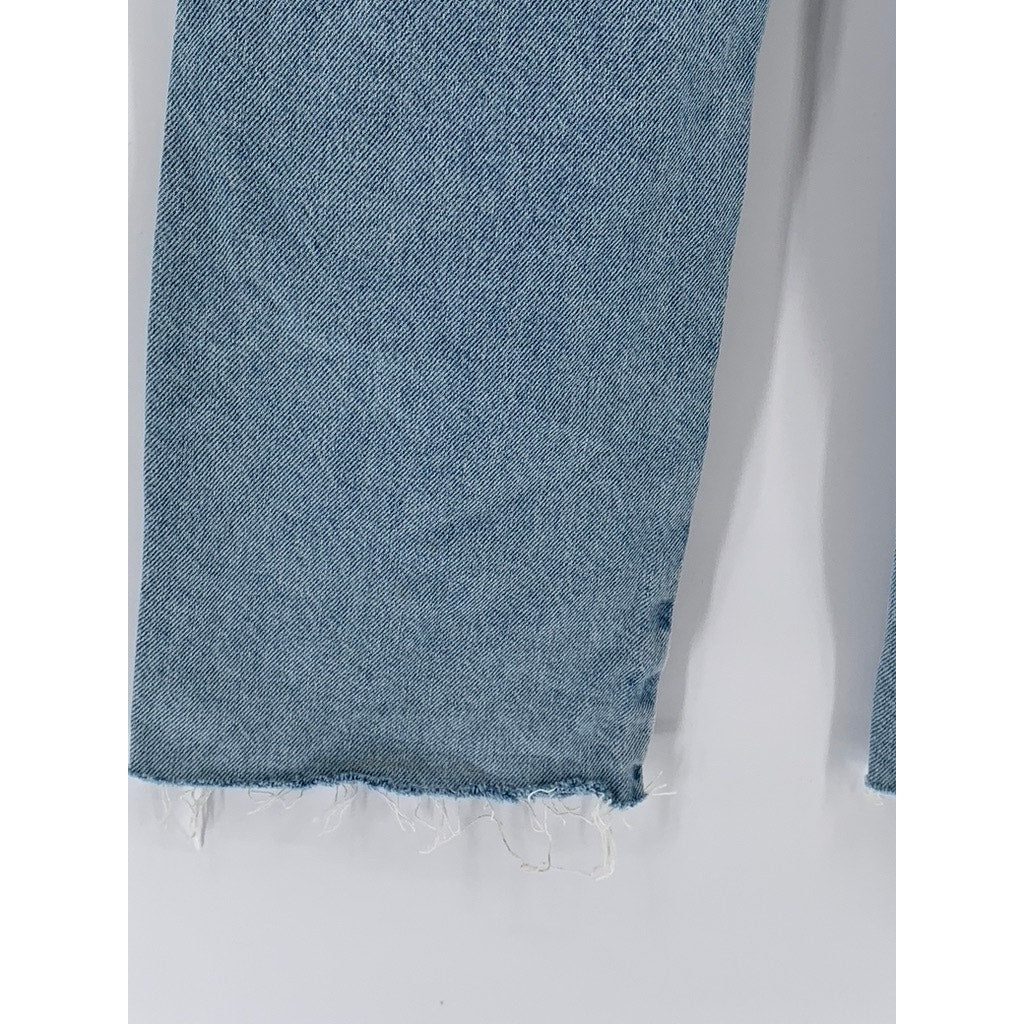 ZARA Women's Light Blue High-Rise Straight-Leg Five-Pocket Frayed Jeans SZ 2