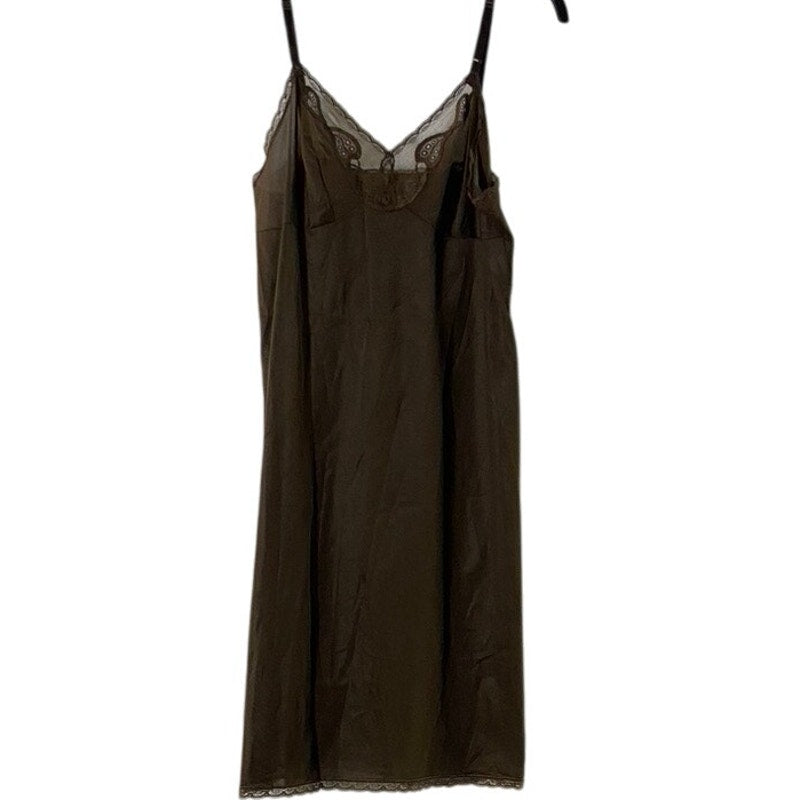 VANITY FAIR Women's Brown Lace-Trim Adjustable Strap Nightgown SZ 34 S
