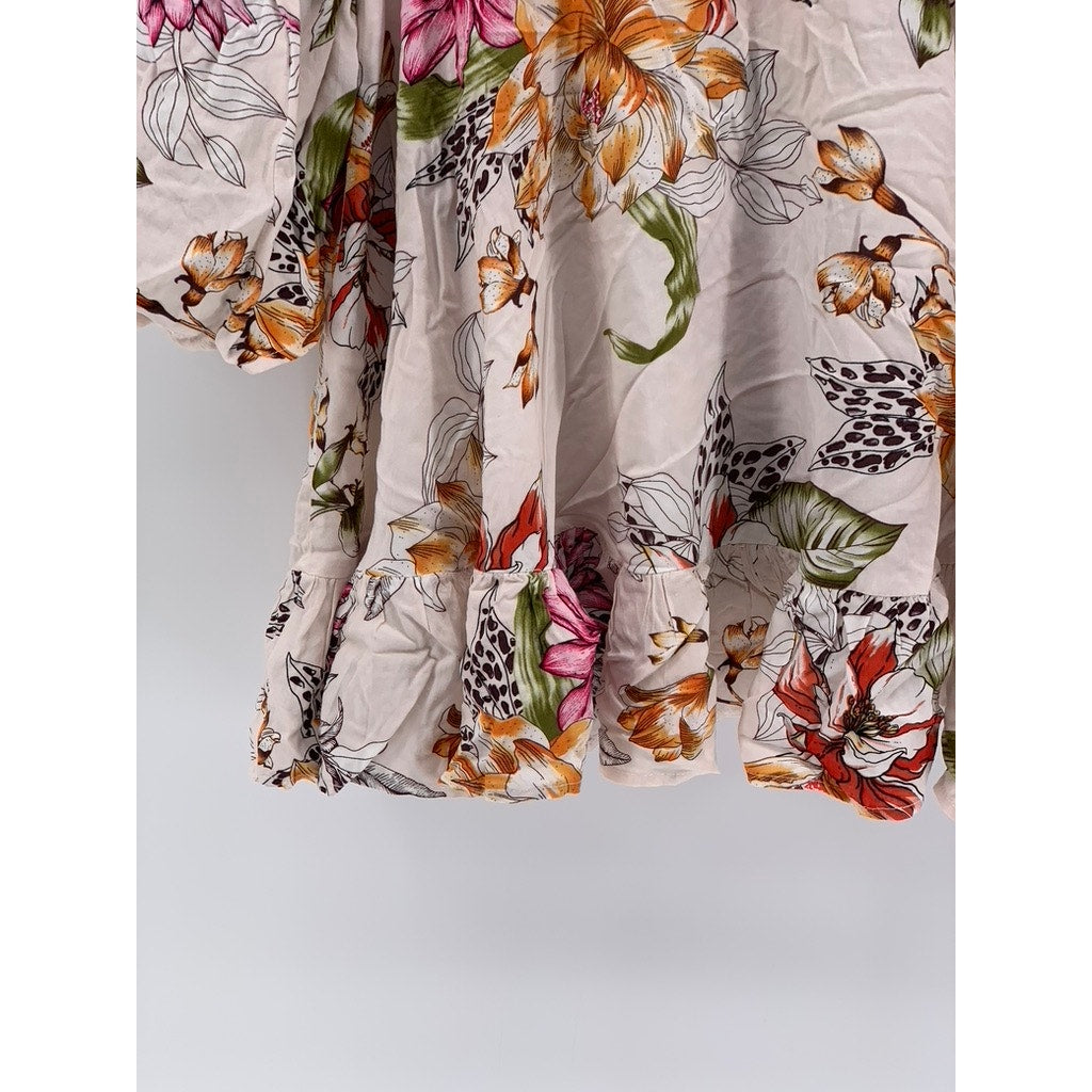 LABEL OF LOVE Women's White Floral V-Neck 3/4 Sleeve Top SZ M