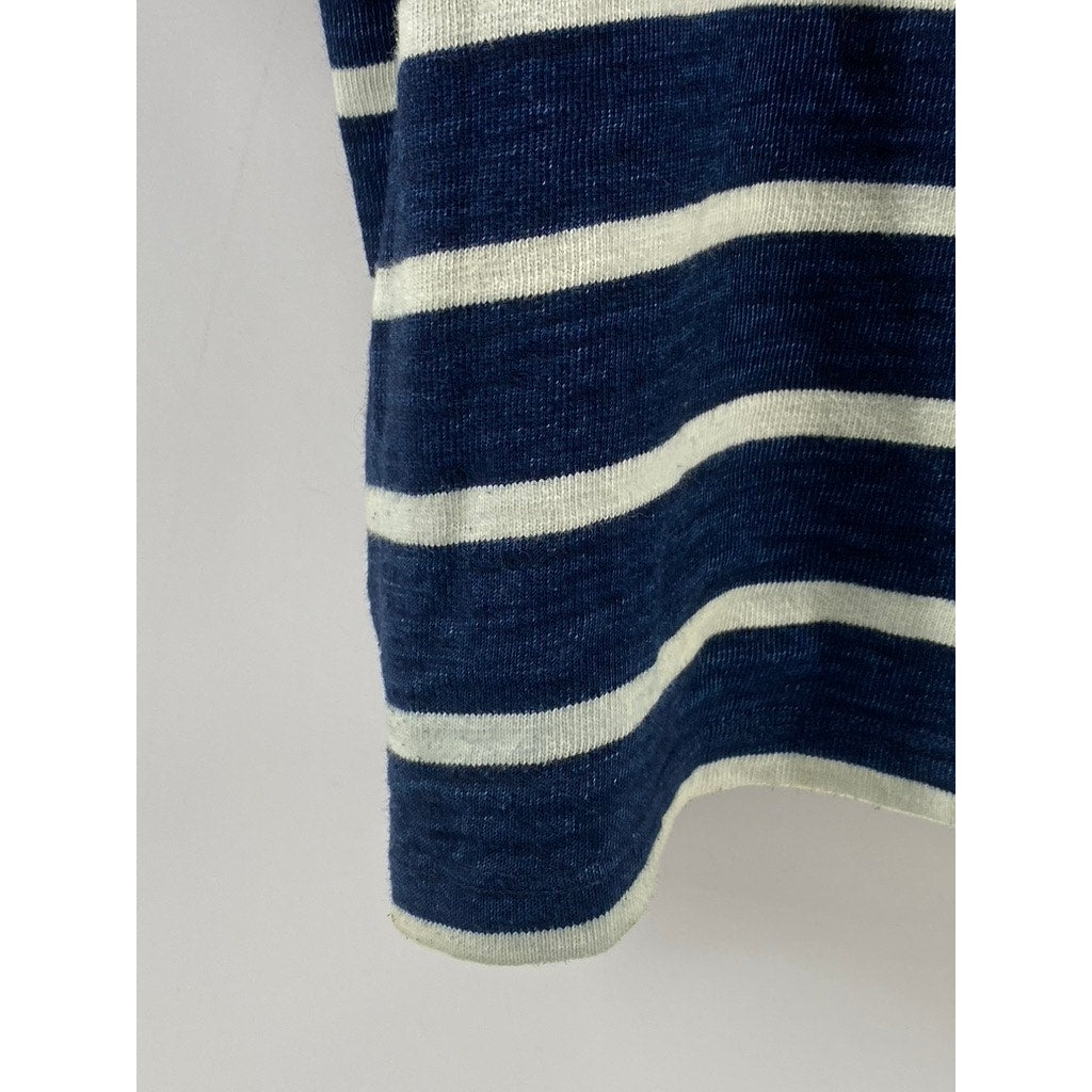 ADRIANO GOLDSCHMIED AG Women's Blue-White Striped Crewneck Cropped T-Shirt SZ M