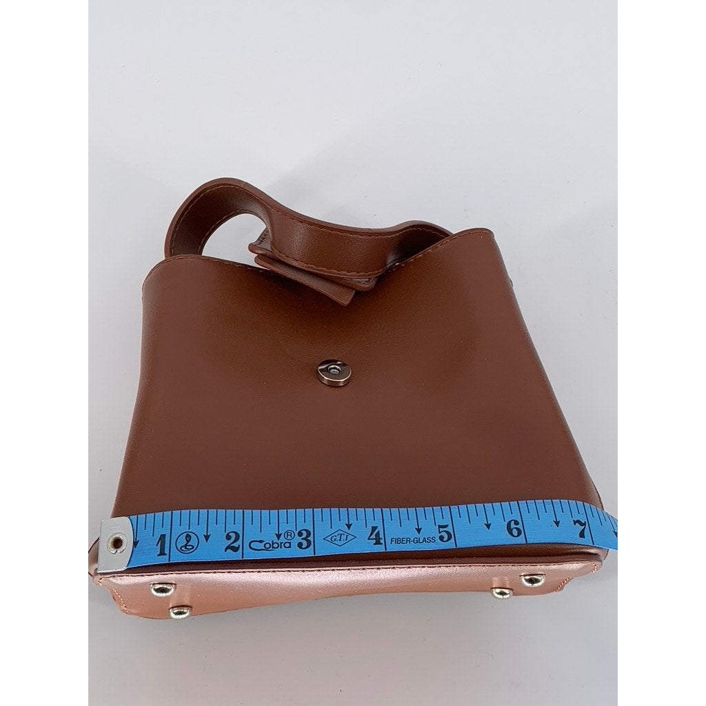 UNBRANDED Women's Brown Faux-Leather Small Square Top-Handle Crossbody Bag SZ OS