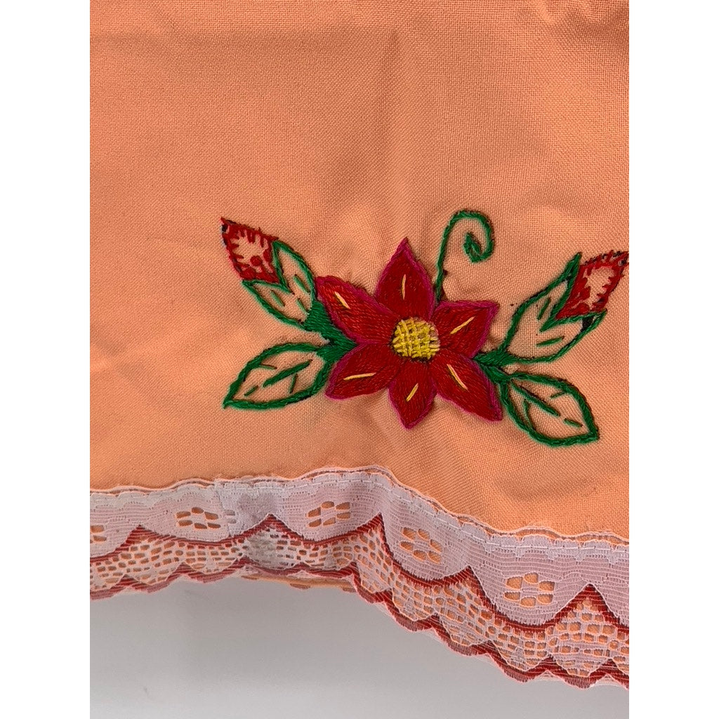 UNBRANDED Peach Embroidered Floral Pillow Case