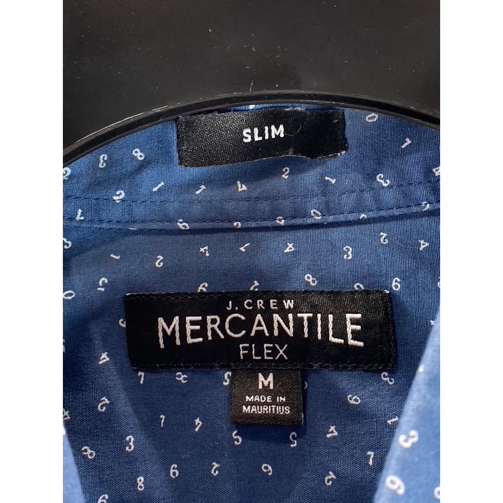 J. CREW Men's Blue Printed Mercantile Flex Slim-Fit Button-Up Shirt SZ M