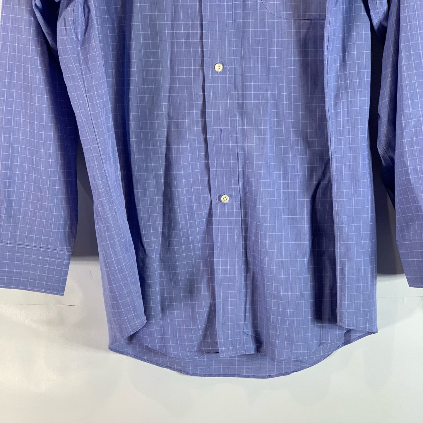 BROOKS BROTHERS Men's Blue Checkered Regular-Fit Button-Up Shirt SZ 15.5/33