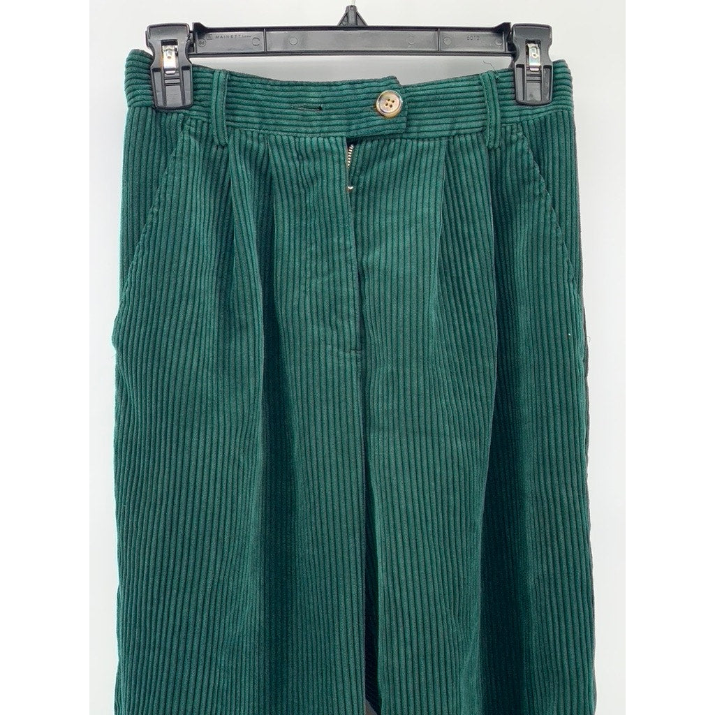 TOPSHOP Women’s Dark Green Corduroy Cuffed Pants SZ 2