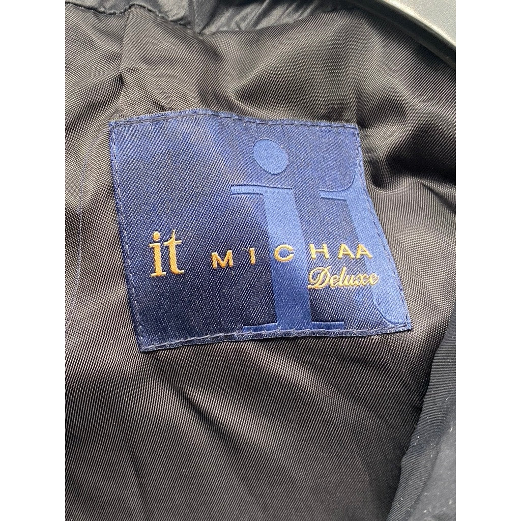 IT MICHAA Deluxe Women's Black Hooded Snap Button Long Sleeve Puffer Coat SZ S