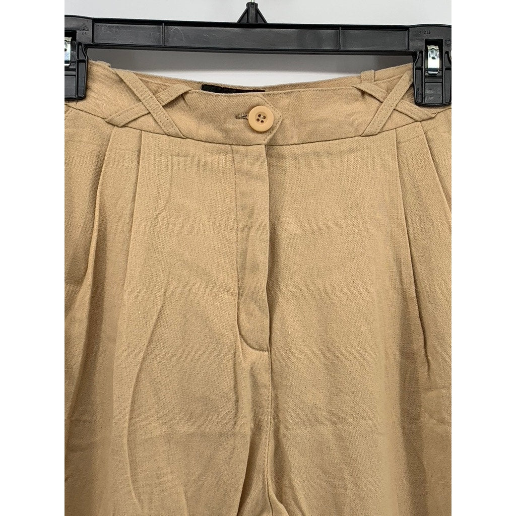 DIVINA Women's Tan Linen-Blend Milan Straight Leg Casual Pants SZ S