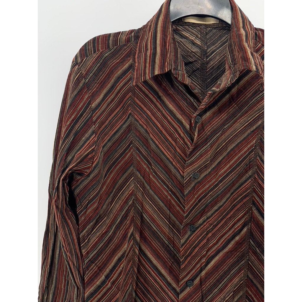 IMPERIAL Women's Brown Striped Corduroy Button-Up Long Sleeve Top SZ M
