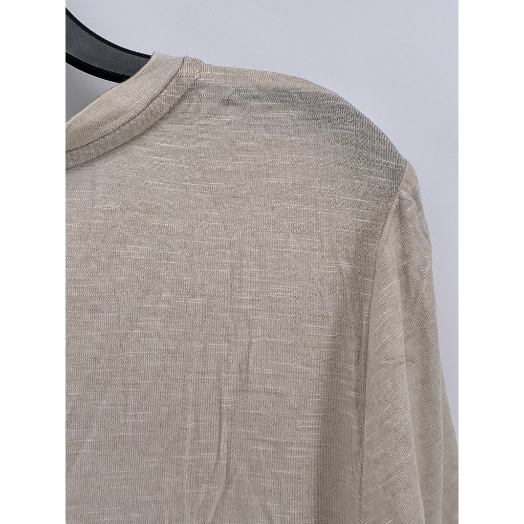 LEVEL EIGHT Women's Beige Crewneck Short Ruffle Sleeve Top SZ L/XL