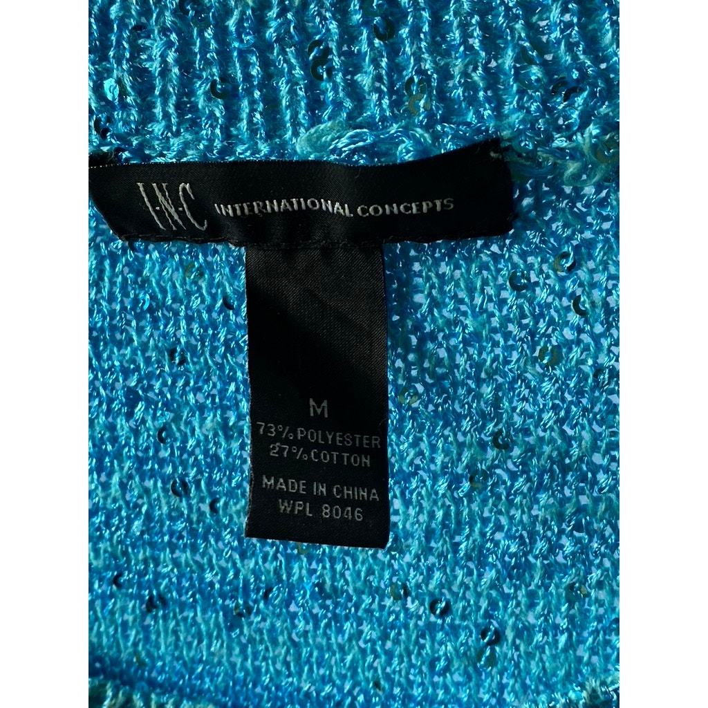 INC INTERNATIONAL CONCEPTS Women's Blue Knit Sequin Embellished Sweater SZ M
