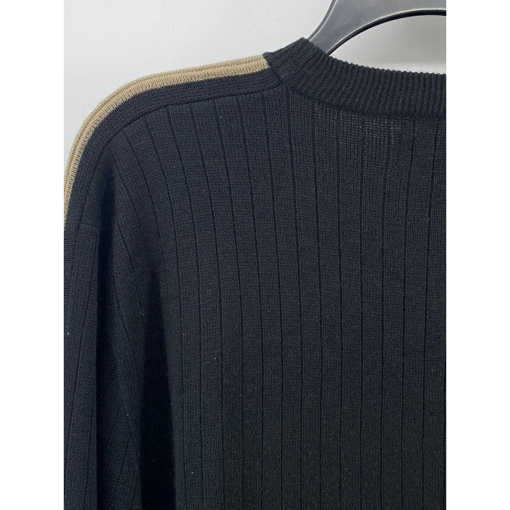 UNION BAY Men's Black-Tan Crewneck Striped Long Sleeve Knit Sweater SZ XL