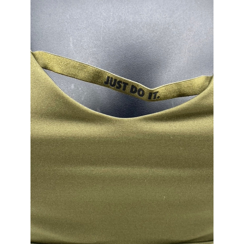 NIKE Women's Olive Green Dri-Fit Strappy Cross-Back V-Neck Strap Sports Bra SZ M