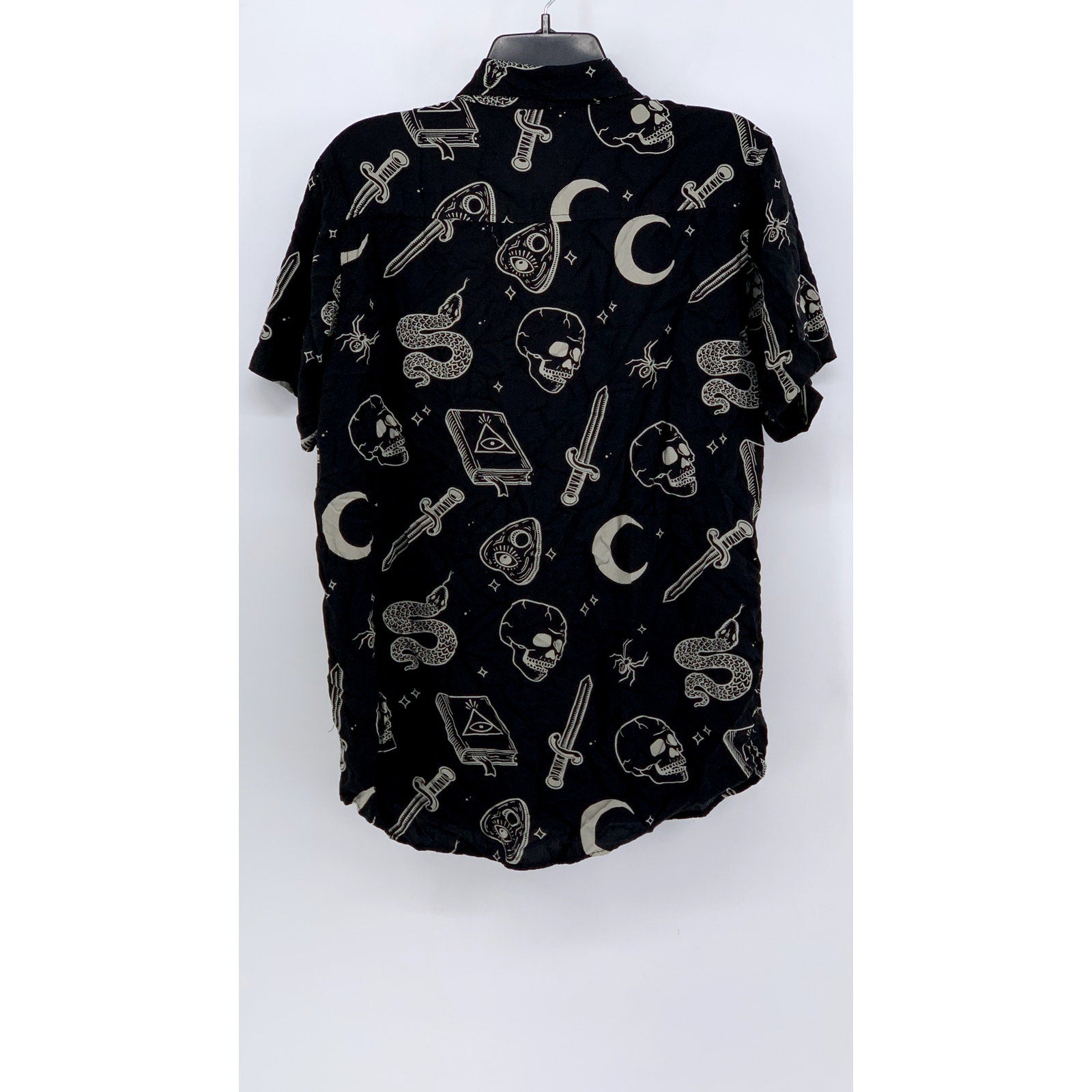 HOT TOPIC Men's Black-White Occult Print Button-Up Woven Short Sleeve Shirt SZ M