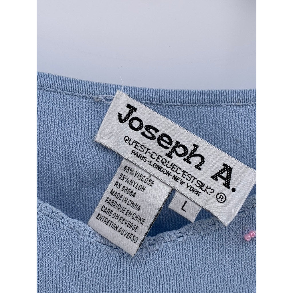JOSEPH A. Women's Light Blue Scoop-Neck Knit Embroidered Floral Tank Top SZ L