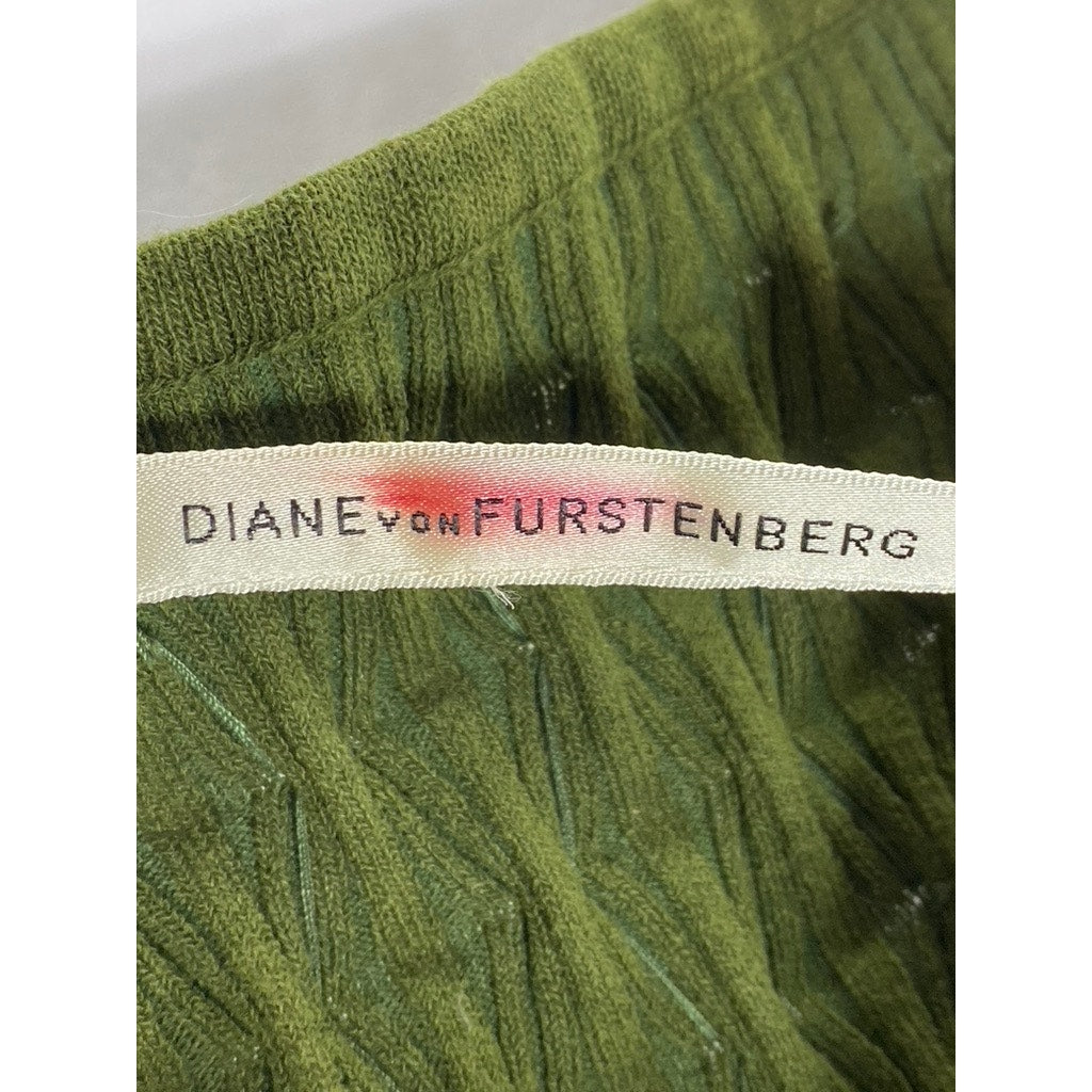 DIANE VON FURSTENBERG Women's Dark Green Split-Collar Long Sleeve Midi Dress SZM
