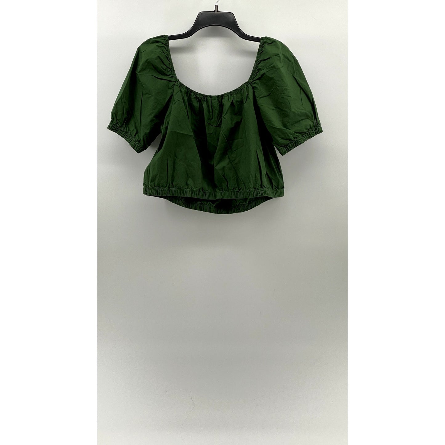 H&M Women's Dark Green Scoop-Neck Short Puff-Sleeve Cropped Top SZ L