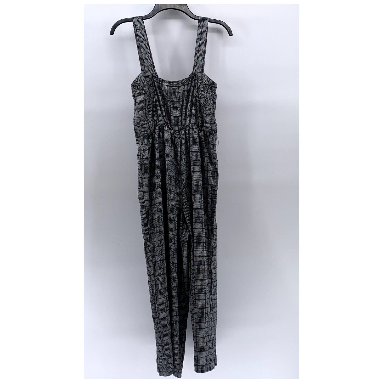 CANDIE'S Women's Gray Printed Plaid Button-Front Wide-Leg Jumpsuit SZ S