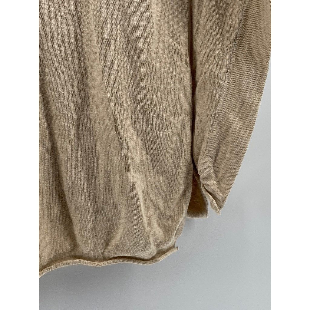 J.CREW Women's Tan V-Neck Linen-Blend Long Sleeve Casual Top SZ M