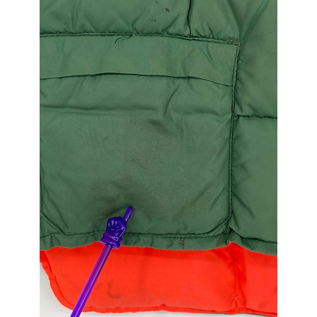 UNBRANDED Men's Forest Green-Orange Reversible Zip-Up Puffer Vest SZ S