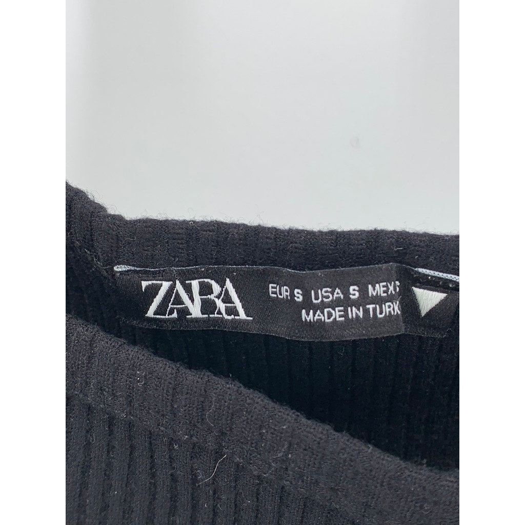 ZARA Women’s Black Ribbed Scoop-Neck Spaghetti Strap Fitted Bodysuit SZ S