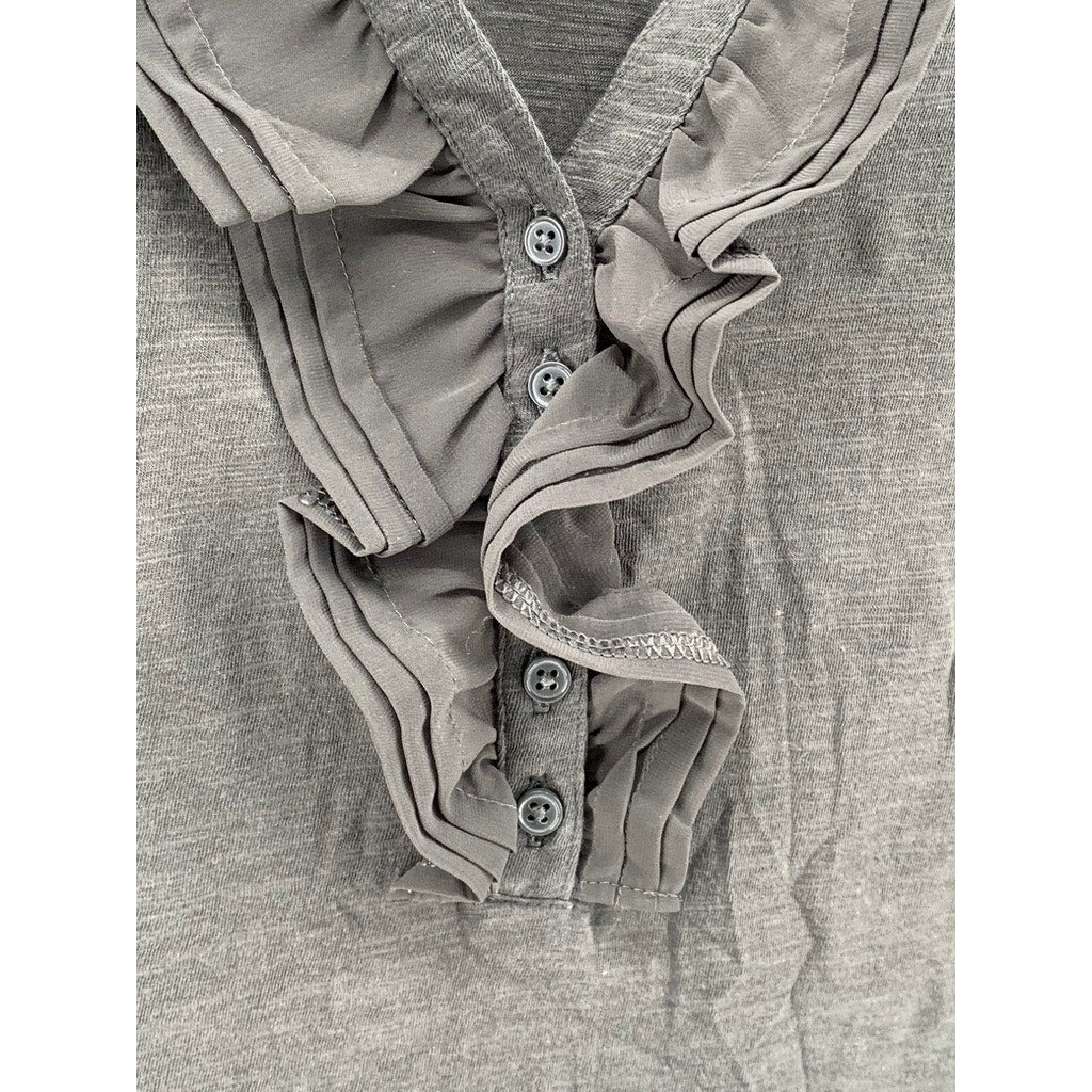ANN TAYLOR LOFT Women's Charcoal Ruffle V-Neck Long Sleeve Top SZ XL