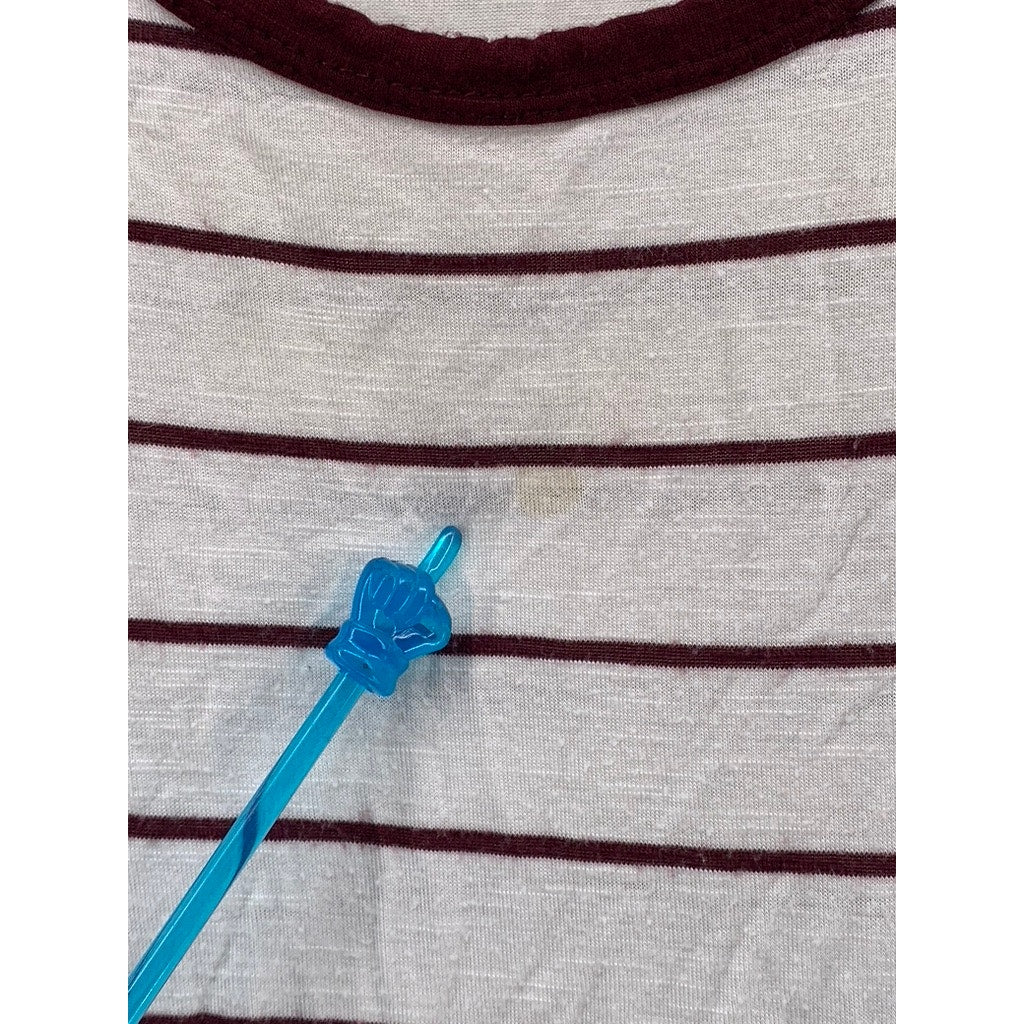 OLD NAVY Women's Burgundy-White Striped Boyfriend Long Sleeve Top SZ M