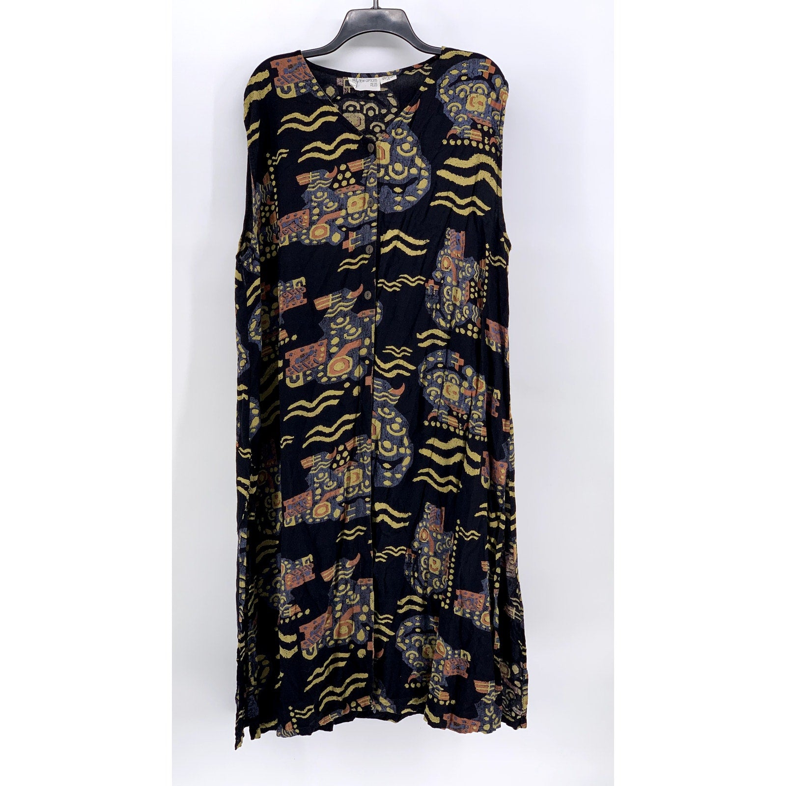 NEW OPTIONS PLUS Women's Navy Printed Short Sleeve Dress SZ 2X