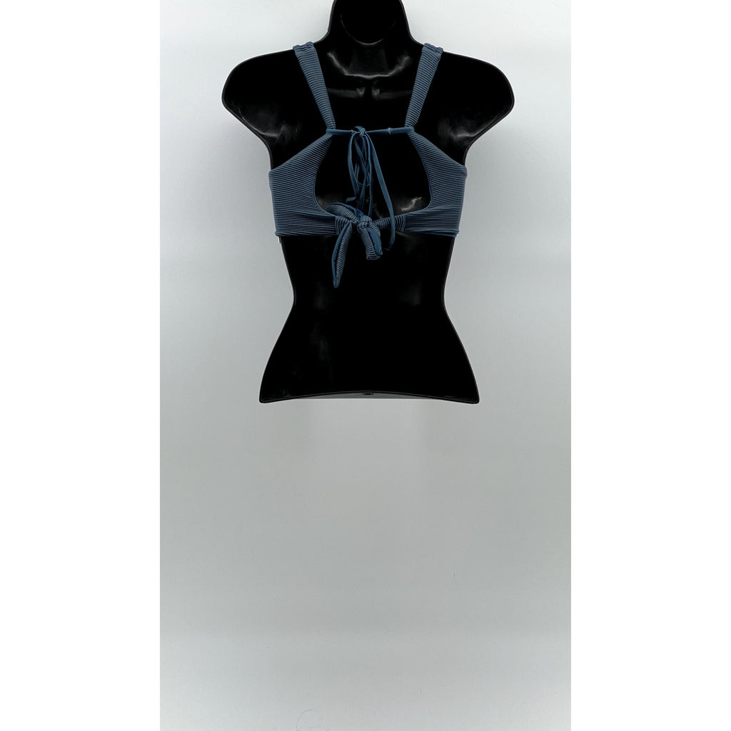 UNBRANDED Women's Blue Textured Tie-Back Scoop-Neck Bikini Top SZ XS