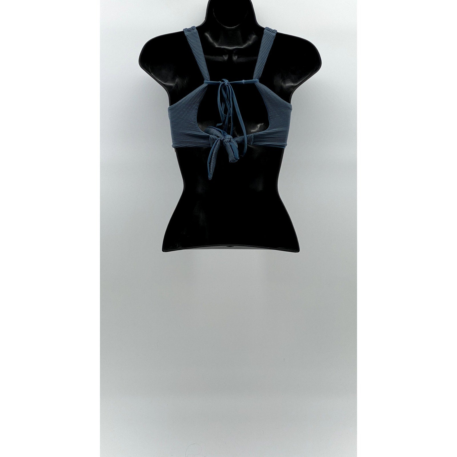 UNBRANDED Women's Blue Textured Tie-Back Scoop-Neck Bikini Top SZ XS