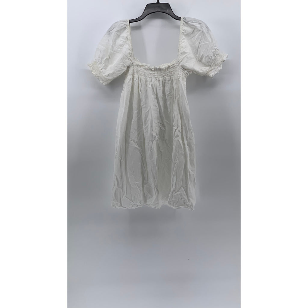 URBAN OUTFITTERS Women's White Fit & Flare Puff Straight-Neck Knee Dress SZ S